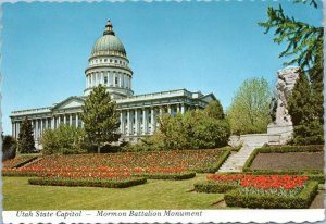 postcard UT -Utah State Capitol and Mormon Battalion Monument, Salt Lake City