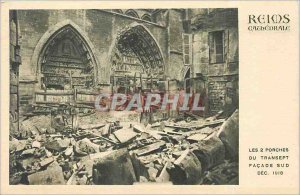 Old Postcard Reims cathedral 2 Porches of the South Transept Facade December ...