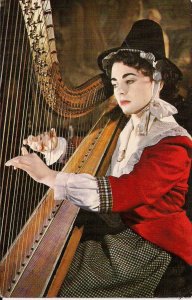 RPPC Tinted, Beautiful Welsh Woman Playing Harp. Folklore1950's Music