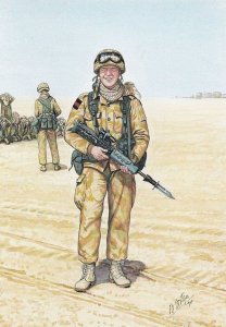 Solider in Iraq 1991 Coldstream Guards Military Uniform Painting Postcard