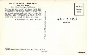 OAK GLEN YUCAIPA CALIFORNIA Laws Oak Glen Coffee Shop cars postcard 2567