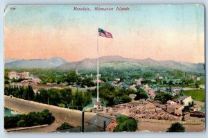 1910 Honolulu Hawaii Vintage Postcard Pearl Harbor Islands Street Flag Posted