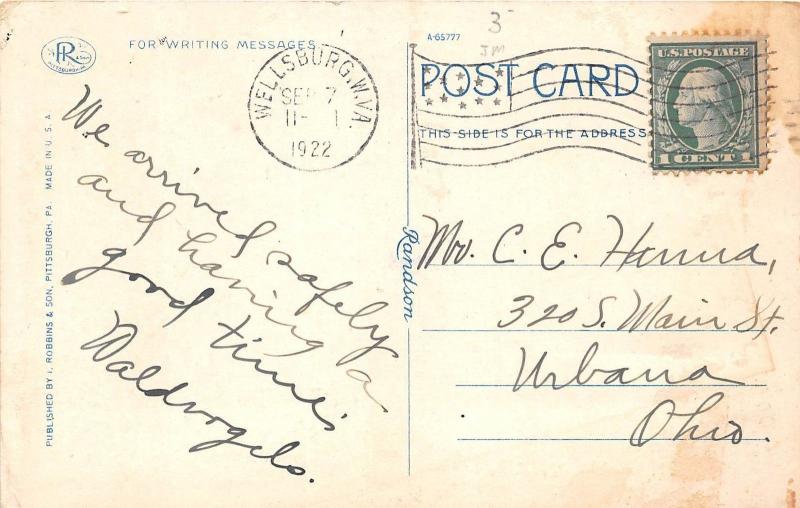 E33/ Wellsburg Bethany West Virginia WV Postcard 1922 Buffalo Creek Bridge 