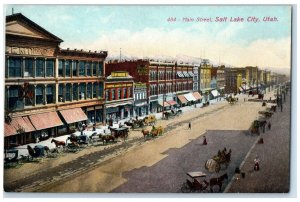 c1909's Main Street Town Business Section Carriage Salt Lake City Utah Postcard