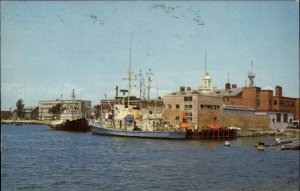 Woods Hole Massachusetts MA Cape Cod Harbor Boats Docks c1950s-60s Postcard