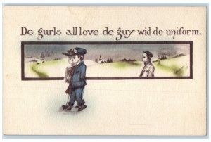 Couple Romance De Gurls All Love De Guy Wid Uniform Cobb Shinn Signed Postcard