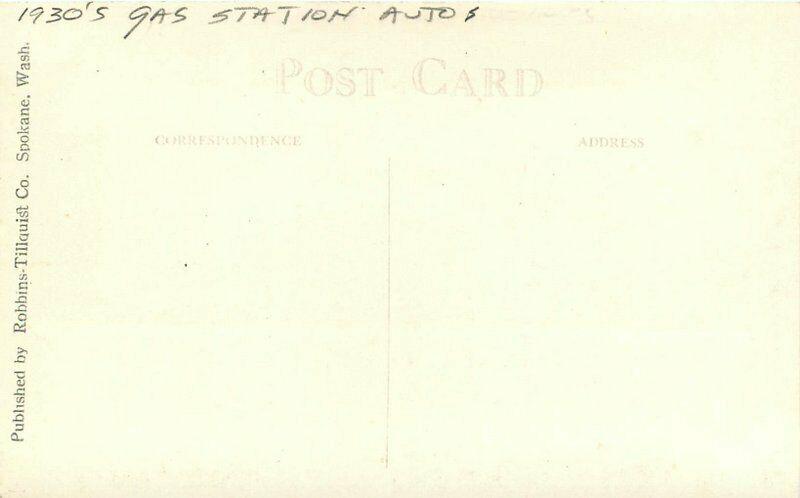 Autos Gas Station Trout Valley Lodge Cabin City Montana 1950s RPPC Postcard 5069 