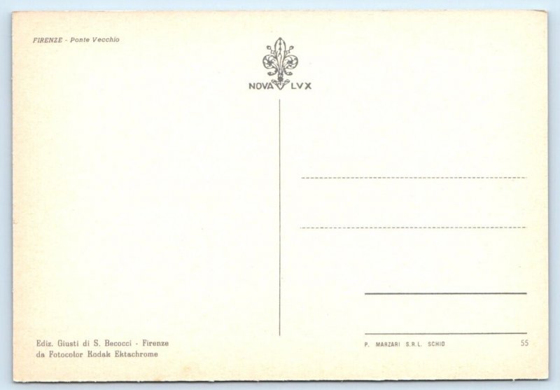 FIRENZE Florence Ponte Vecchio ITALY 4x6 Postcard