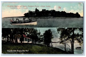 Clear Lake Iowa IA Postcard Country Club Dodges Point Park Scene 1912 Vintage