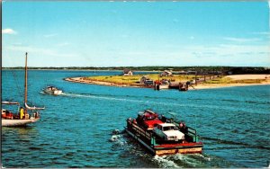 Cars on Chappaquiddick Ferry, Edgartown MA Vintage Postcard J72