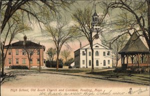Reading Massachusetts MA High School Church Common c1900s-20s Postcard
