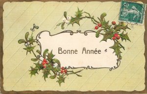 Holidays & celebrations embossed seasonal greetings New Year mistletoe France