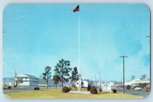 Fort Bragg North Carolina NC Postcard Flag Pole Front Headquarters c1957 Vintage