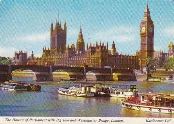 England London Houses Of Parliament With Big Ben and Westminster Bridge 1974