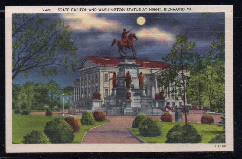 Virginia colour postcard State Capitol & Washington Statue Richmond unused