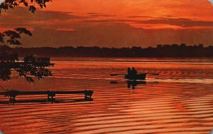 Vintage Postcard Sunset at Michigan Lakes Scenic View Inland Lakes Michigan