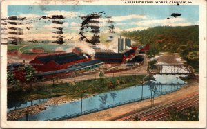 Postcard PA Carnegie Superior Steel Works Chartiers Creek Railroad 1924 V178