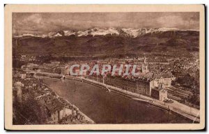 Old Postcard Grenoble Panorama Vue Generale and La Chaine Des Alpes