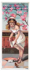 Victorian Trade Card Metropolitan Life Insurance Girl Bird Food Bowl Newark NJ