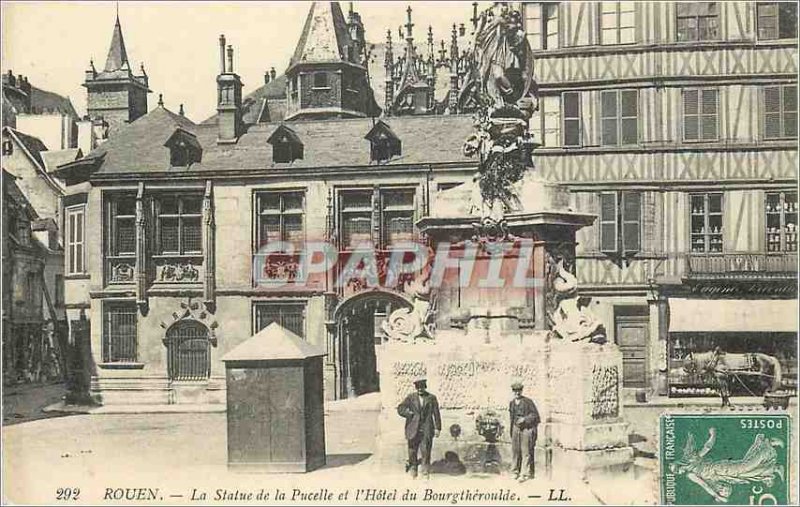 Old Postcard Rouen The statue of the Maid and the Hotel du Bourgtheroulde