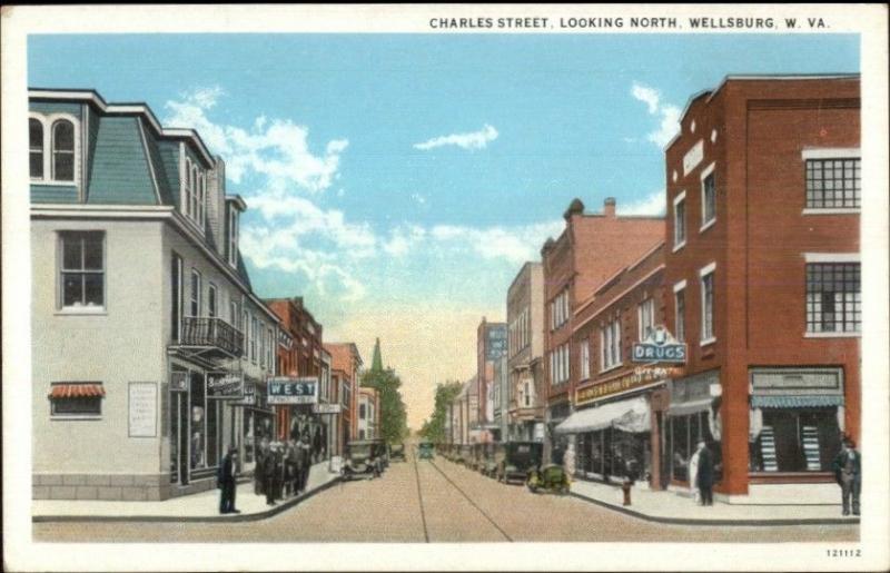 Wellsburg WV Charles Street c1920 Postcard