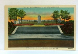 Annapolis Maryland MD Governor Ritchie Memorial Linen Vintage Postcard 