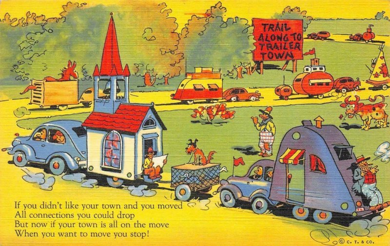 Trailer Town Ray Walters Comic Camping Highway c1940s Vintage Postcard