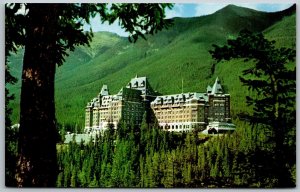 Banff Canada 1970s Postcard Banff Springs Hotel Showing Sulphur Mountain
