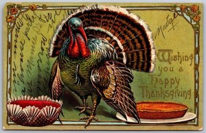 Vtg Happy Thanksgiving Greetings Turkey Pumpkin Pie 1910s Old Postcard