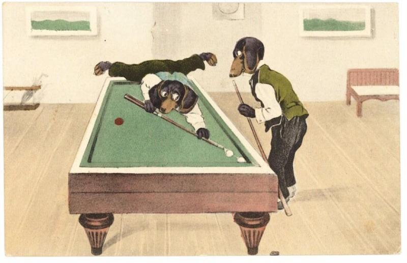 Dachshund Dogs Shooting Pool Table H. & L Publisher Postcard