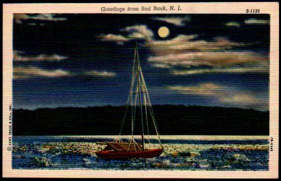 Greetings From Red Bank, N.J. - Night Scene Sailboat