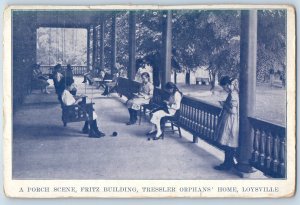 c1905 Porch Scene Fritz Building Tressler Orphans Home Loysville PA Postcard