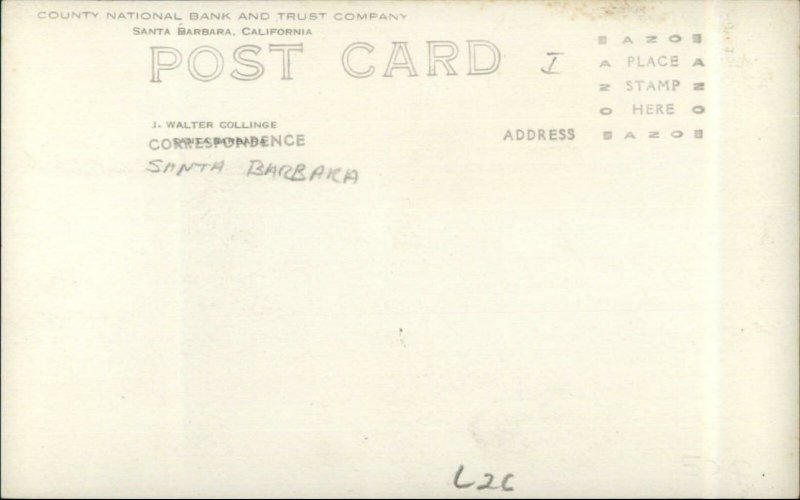 Santa Barbara CA County National Bank Interior c1920s Real Photo Postcard