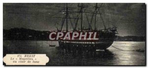 Old Postcard Boat Brest Magellan moonlight