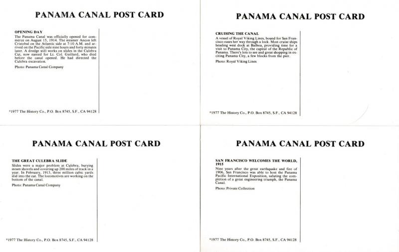 (4 cards) Historical Views of the Panama Canal - Copyright 1977