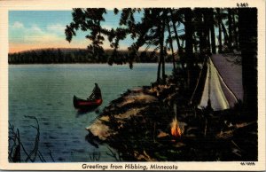 Vtg Greetings from Hibbing Minnesota Tent Camping Campfire MN 1930s Postcard