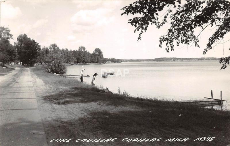 A80/ Cadillac Michigan Mi Real Photo RPPC Postcard c1940s Lake Cadillac Shore 1