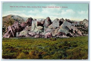 Sawtooth Idaho Postcard View City Showing Snow Capped Field 1910 Vintage Antique