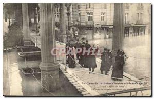 Old Postcard The flood of the Seine Quai de Passy The pontoon bridge built by...