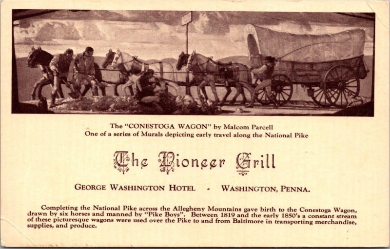 Postcard The Pioneer Grill, George Washington Hotel in Washington, Pennsylvania