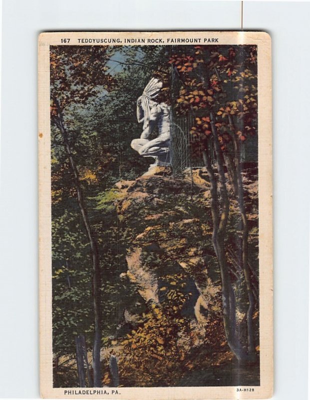 Postcard Teddyuscung Indian Rock Fairmount Park Philadelphia Pennsylvania USA