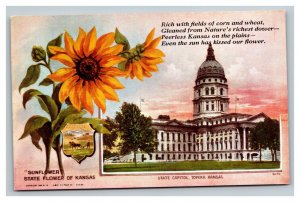 Vintage 1910's Postcard State Capitol Building Flower and Seal Topeka Kansas