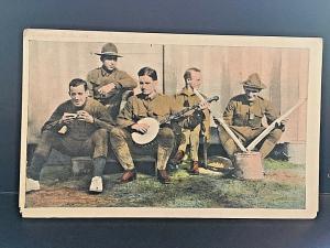 Postcard  Hand Tinted   WW1 Soldiers making Music.          X8