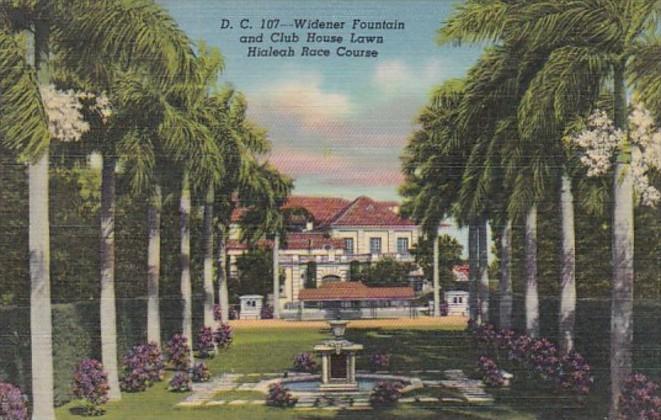 Florida Miami Hialeah Race Course Widener Fountain and Club House Lawn Curteich