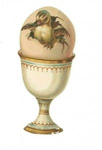 1880s Victorian Die-Cut Egg in Cup Chick Hatching Out Fab! P206