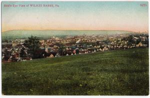 1907 Bird's Eye View of Wilkes-Barre PA Houses Hill Luzerne Co RARE DB Postcard