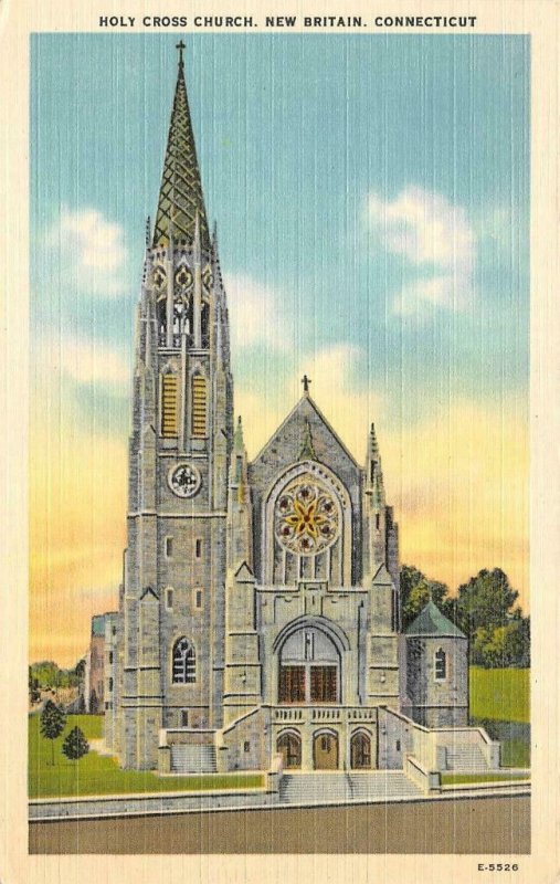 NEW BRITAIN, Connecticut CT   HOLY CROSS CHURCH    c1940's Linen Postcard