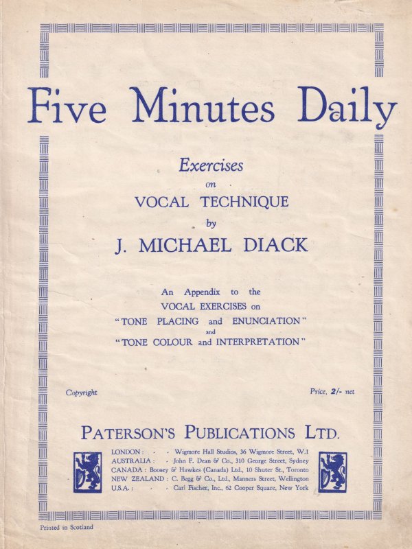 Five Minutes Daily Exercises on Vocal Technique Michael Diack Olde Sheet Music