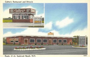 Roadside Drive-In COLTON'S Seabrook Beach, NH Diner 1940s Linen Vintage Postcard