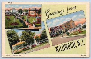 1944 GREETINGS FROM WILDWOOD NEW JERSEY*WWII*CURT TEICH VINTAGE LINEN POSTCARD
